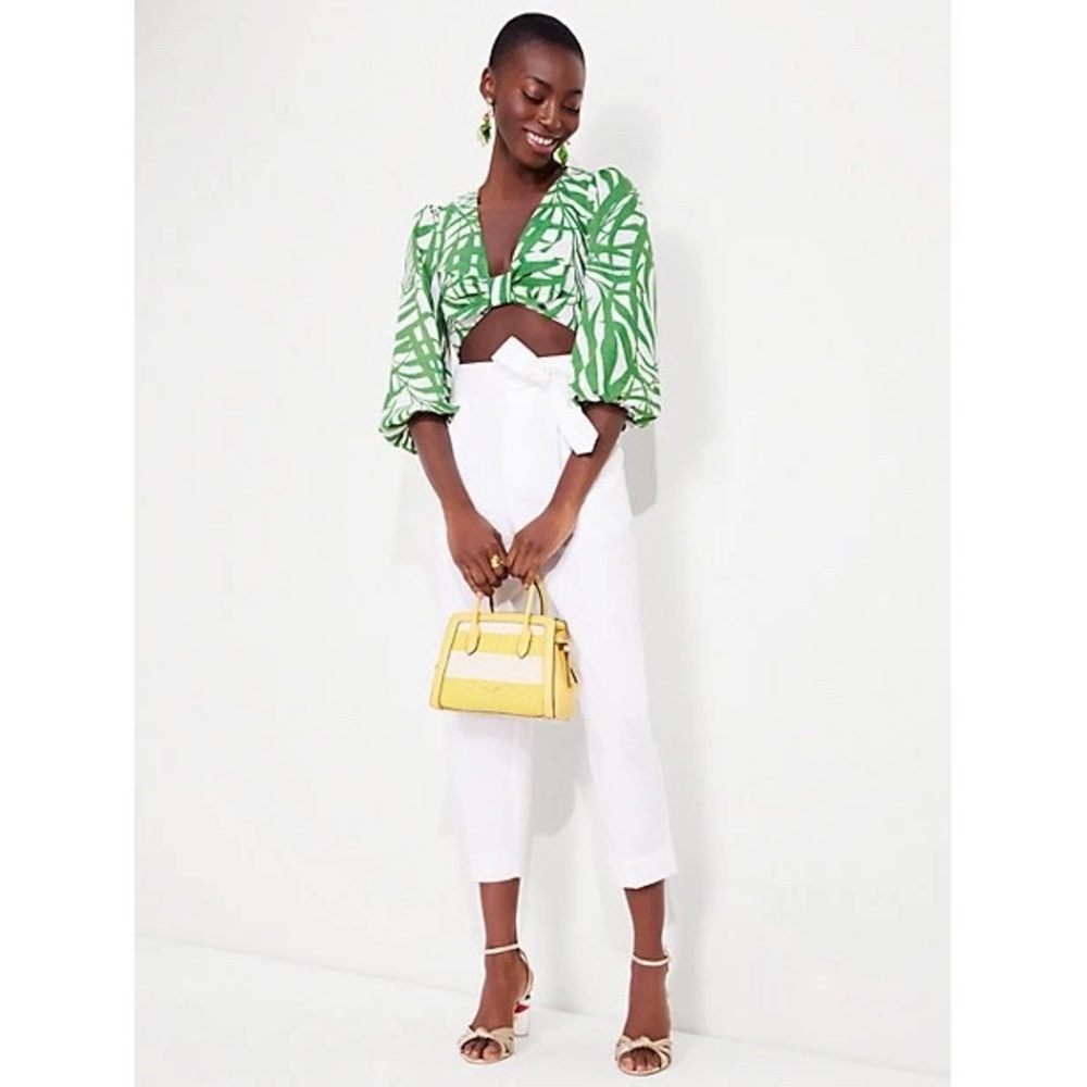 Kate Spade Green and White Bell Sleeve Crop Top